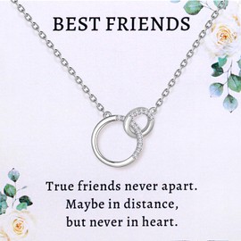 Jewmon - Collar de plata de ley 925 entrelazado con círculo infinito para mujer, collar de madre e hija, cadena de amistad para hermanas, regalos de hermanas y mujeres, joyería con tarjeta de mensaje