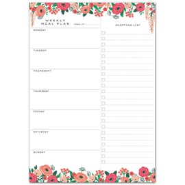 Sweetzer & Orange Food Planner Pads - Memo Board Organiser for Meal Prep - Tear-Off Shopping List for Food, 2 Magnets for Hanging on the Fridge - Flowers, 17 x 25 cm, 52 Sheets
