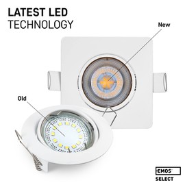 EMOS LED Recessed Spotlight 230 V, 5 W / 450 lm, 50° Swivel, Warm White 3000 K, Recessed Spotlight, LED Spotlight, Flat 68 mm Hole Size, Set of 6 LED Spotlights, 230 V, Square (Colour: White)