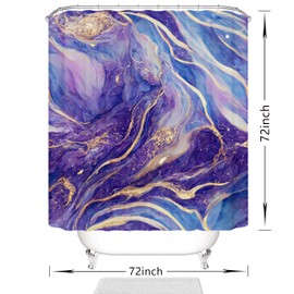 Domoku Purple Blue and Gold Marble Shower Curtain, Purple Blue and Gold Cracked Abstract Modern Bathroom Decor Shower Curtain, Waterproof Textured Washable Fabric Shower Curtain, 72 X 72