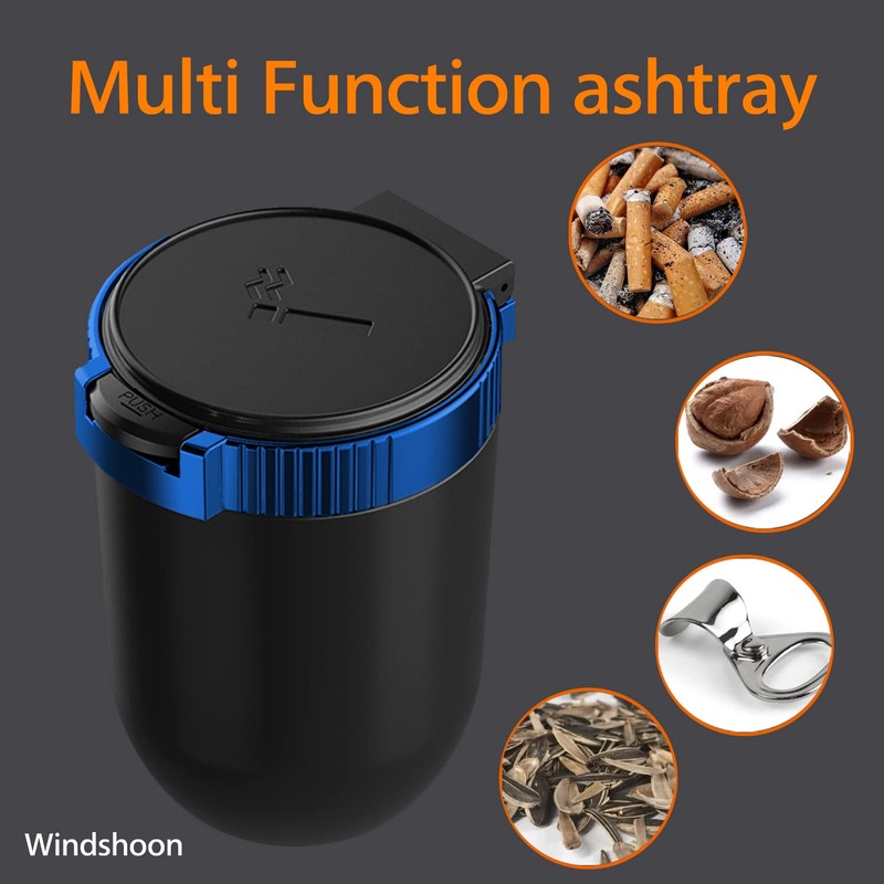 Windshoon Smokeless Car Ashtray with Lid - Stainless Steel Inner