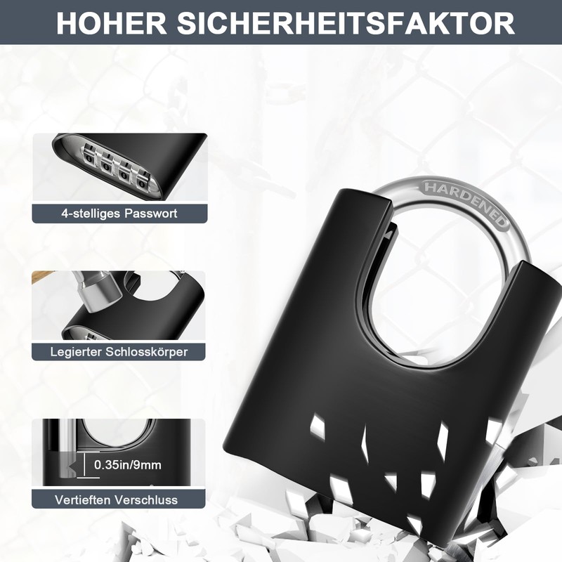 ZHEGE Large Heavy Combination Lock, Combination Lock, 4 Digits, High