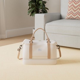 BJLFS Weekender Bag for Women Travel Duffel Bag with Shoes Compartment Lightweight Carry on Luggage Bag for Airplanes Overnight Duffle Bag Waterproof Beach Bag Sports Gym Tote A11-Beige Brown