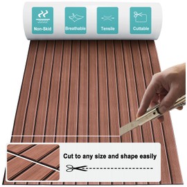 Hjdeck Boat Flooring EVA Foam Boat Decking Sheet Faux Teak Marine Mat Non-Slip Self Adhesive Flooring Material Marine Carpet for Boats Yacht Kayak Cooler Tops Seating RV Golf Cart 94.5"x35.4"