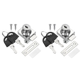 PATIKIL Glass Cabinet Lock, 2Pcs Keyed Alike Zinc Alloy Single Swing Showcase Lock Thickened No Drill Glass Door Lock for 5-8mm Glass Door, Silver Tone