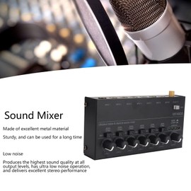 Mini Audio Mixer, Low Noise 6 Channel Line Mixer, 1/4in 1/8in TRS Output and Input Sound Mixer, Stereo Mixer for Guitars, Bass, Keyboards Mixer, Stage Sub Mixer, Stage Mixer