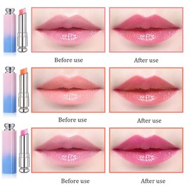 3Pcs Color Changing Lipstick Lip Balm Set- Crystal Jelly Lip Gloss, Long Lasting Nutritious Tinted Lip Balm Moisturizer Magic Temperature Color Change Lip Gloss for Women