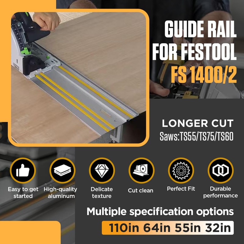 64" Track Saw Guide Rail Compatible for Festool Track Saw,