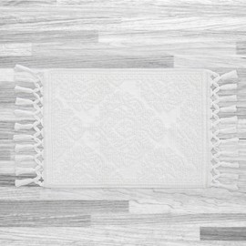 Jean Pierre - Ricardo Bath Mat, Woven Fringe Bathroom Rugs, 100% Cotton, Premium Bathroom Decor - Measures 17" x 31" - White