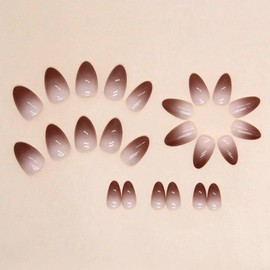 Brown Press on Nails Medium Length Fake Nails Full Cover Almond Shaped Acrylic Nails Gradient Brown Nail Tips False Nails Glossy Short Almond Glue on Nails for Women and Girls Manicure Decoration