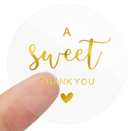 joycraft 2 Inch Sweet Thank You Stickers, 120Pcs Clear Gold Foil Envelope Seals, Party Favor Labels, Round Gift Stickers for Wedding, Birthday, Baby Shower