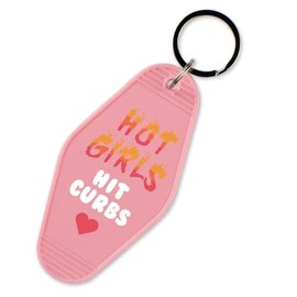 TeesAndTankYou Hot Girls Hit Curbs Vintage Style Motel Keychain Key Tag 3.5" Pink