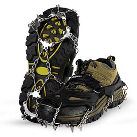 Unigear アイゼン チェーンスパイク 201ステンレス製 スノースパイク 軽量 凍結道路 登山 雪山 ハイキング トレッキング 通勤 穴釣り 磯釣り 沢登り 滑り止め 耐久性 収納袋付き 男女兼用(ブラック,L)
