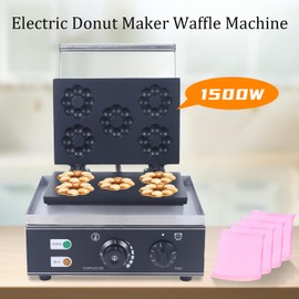 HinLIaDa Commercial Donut Machine, 1500W 5 Holes Plum Flower Waffle Iron Waffle Maker Double-sided Electric Doughnut Maker Machine, Non-stick, for Making Breakfast Lunch & Snacks