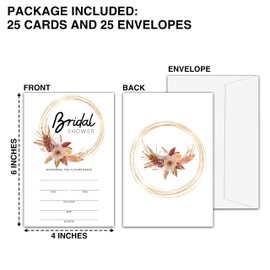 Pampas Grass Bridal Shower Invitations with Envelopes, 25 Pcs Boho Tropical Desert Blank Fill-in Invites for Wedding Reception, Engagement Party, Bachelorette Party(15)