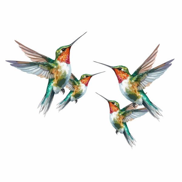 x5 Green Humming Bird Stickers for Wall Decor, Covering Marks,