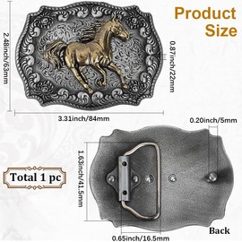 GORGECRAFT Horse Belt Buckle for Men 3.3x2.5 Inch Gunmetal Cowboy Rodeo Cowgirl Indian Elements Vintage Rectangle Alloy Running Horse Buttons with Engraved Floral Long Horn Bull for Women Men's Belt