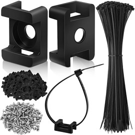 Shappy 150 Set Cable Zip Tie Mounts Kit Wire Cable Clips Organizer Holders with 6" Cable Ties, 3/4" Wire Holders Squares, Screws, Saddle Type Mounts Base for Baseboard, Wall or Desk