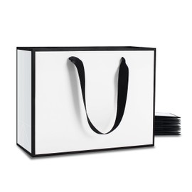 White and Black Gift Bags Bulk, YACEYACE 10Pcs 10.5"x4.25"x8" Gift Bags Medium Size Black and White Gift Bags with Ribbon Handles Thick Paper Gift Bags Boutique Bags Wedding Welcome Bags Bridesmaid