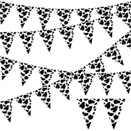 52.5 ft Cow Print Pennant Banner (2-Pack), Reusable Cow Pennant Banner for Farm Theme Party, Unique Designed Cow Print Birthday Party Accessories, Cute Cow Pennant Flags Decorations