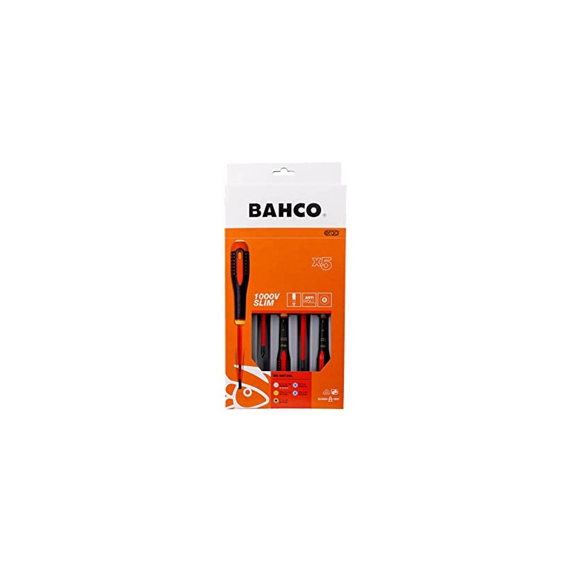 Bahco BE-9872SL Ergo 5 Piece VDE Insulated Slimline SL/PZ/TX Screwdriver