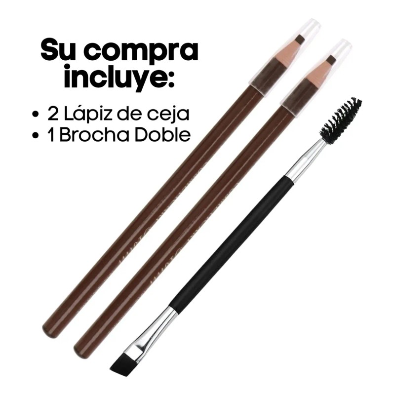 Lápiz Delineador Diseño Cejas + Brocha Doble Punta Kit 3pz