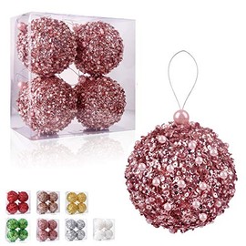 Juego de 4 adornos de bolas navideñas de 4.25 pulgadas, oro rosa, irrompibles, decoraciones navideñas, bolas para árboles de Navidad, bodas, fiestas, decoraciones navideñas, sobremesa, decoración de