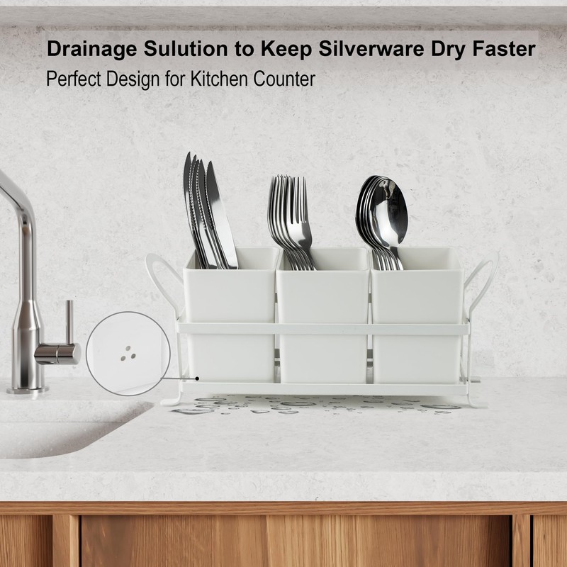 KAQAHIDO Utensil Caddy with Drain Holes, Cutlery Organizer for Kitchen