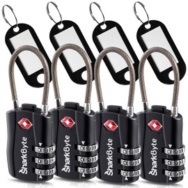 SharkByte TSA Approved Luggage Locks, 3-Dial Security Travel Combination Padlock with Tags, Flexible Cable Wire Travel Locks, Suitcase Locks, Bag, Gym Lock, Small Suitcase Padlock with Code (4 Pack)