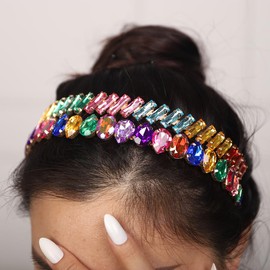 JWICOS 2Pcs Rhinestone Headbands for Women Crystal Thin Headband Sparkly Bling Colorful Headband Vintage Hair Hoop Hair Accessories for Girls