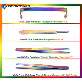 OdontoMed2011® Advanced Anatomy Kit | Premium Stainless Steel Multi Titanium Rainbow Color | 24 Pcs Tools Set with Scalpel Knife Handle for Medic Students | Included in Case ODM