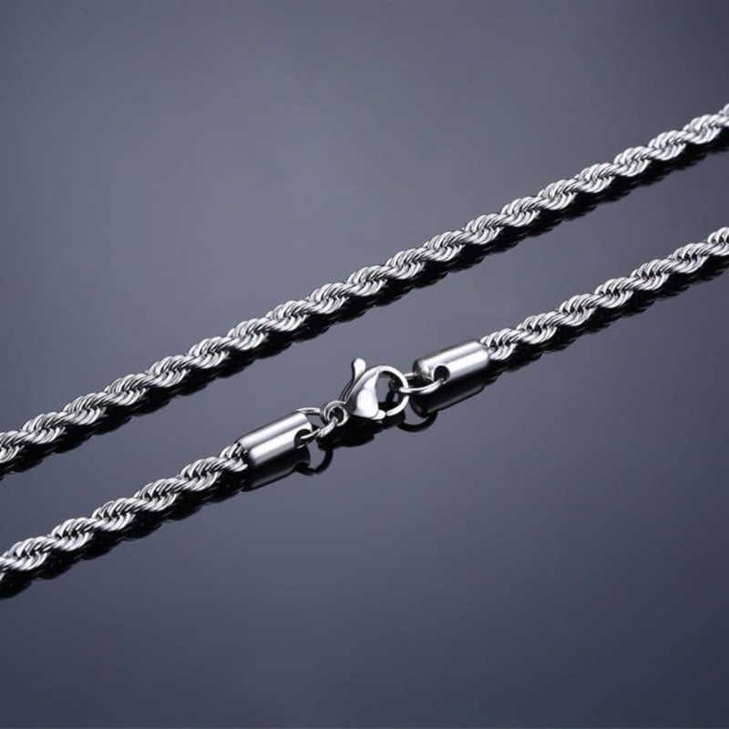 Genérico Collar Cadena Estilo Torzal Acero Inoxidable Unisex Plateado grosor