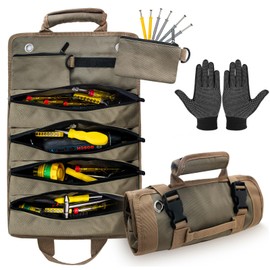 Boshiho Tool Roll Bag – Tool Bag Roll Bag Empty Professional Multi-Purpose Tool Roll Bag with 6 Zip Pockets, for Electricians, Motorcycle, Bicycle, Craftsmen, Family, Fatherhood Gifts