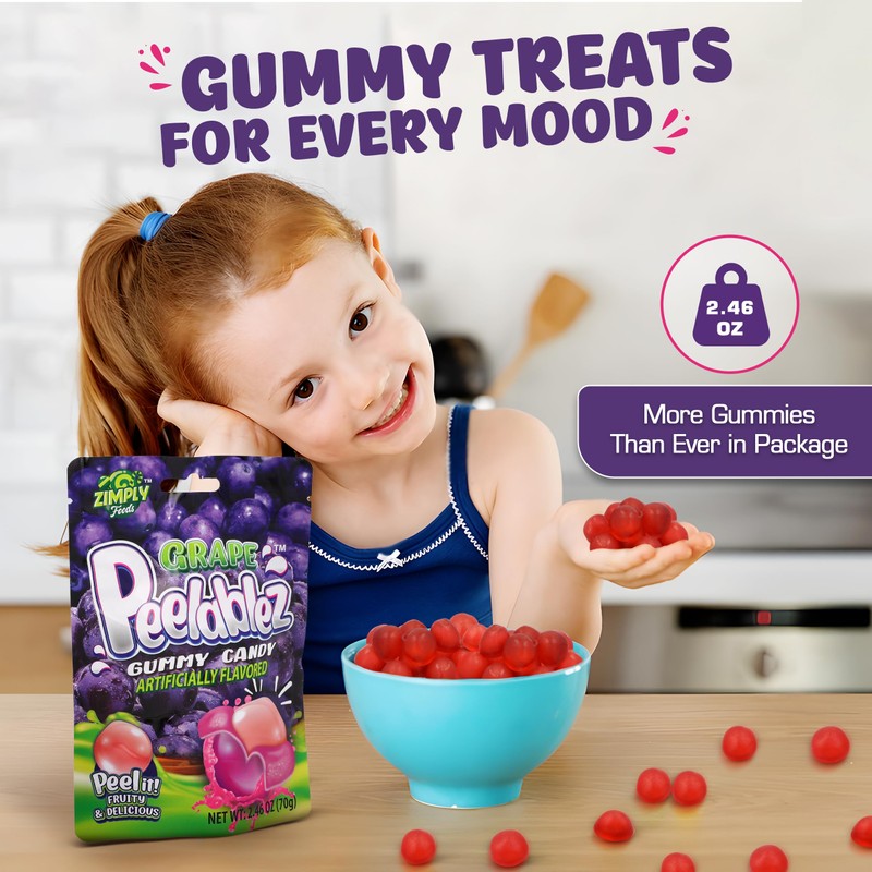 Peelable Grape Gummies Pack of 3 - Resealable 2.46 Oz