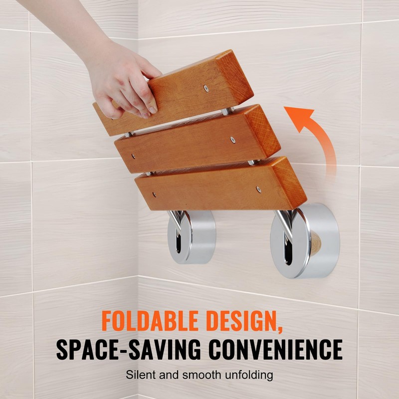 VEVOR Folding Teak Shower Seat, 20.1" x 13.2" Unfolded, Wall