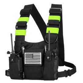 Radio Chest Harness Front Pack Pouch Holster Vest Rig for Two Way Walkie Talkie(Rescue Essentials) - Color: Green