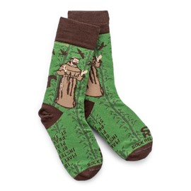 Sock Religious Rebuild God's Church St. Francis of Assisi Brown and Green Men's and Women's One Size Fits Most Polyester Blend Catholic Inspirational Fun Crew Socks, Adult