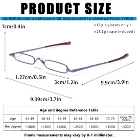 Viseng Slim Mini Metal Reading Glasses Compact Lightweight Portable Readers with Glasses Case for Reading Case +2.5 (Blue/Purple)