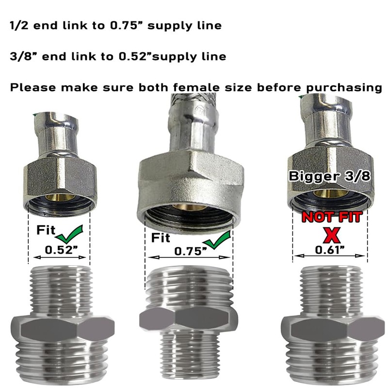 Beduan Brass Water Line Adapter 1/2" Female to 3/8" Male