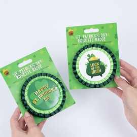 evelay Pack of 2 Green Irish Shamrock Rosette Badges St Patricks Day Accessories Fancy Dress Costume, St Patricks Day Decorations