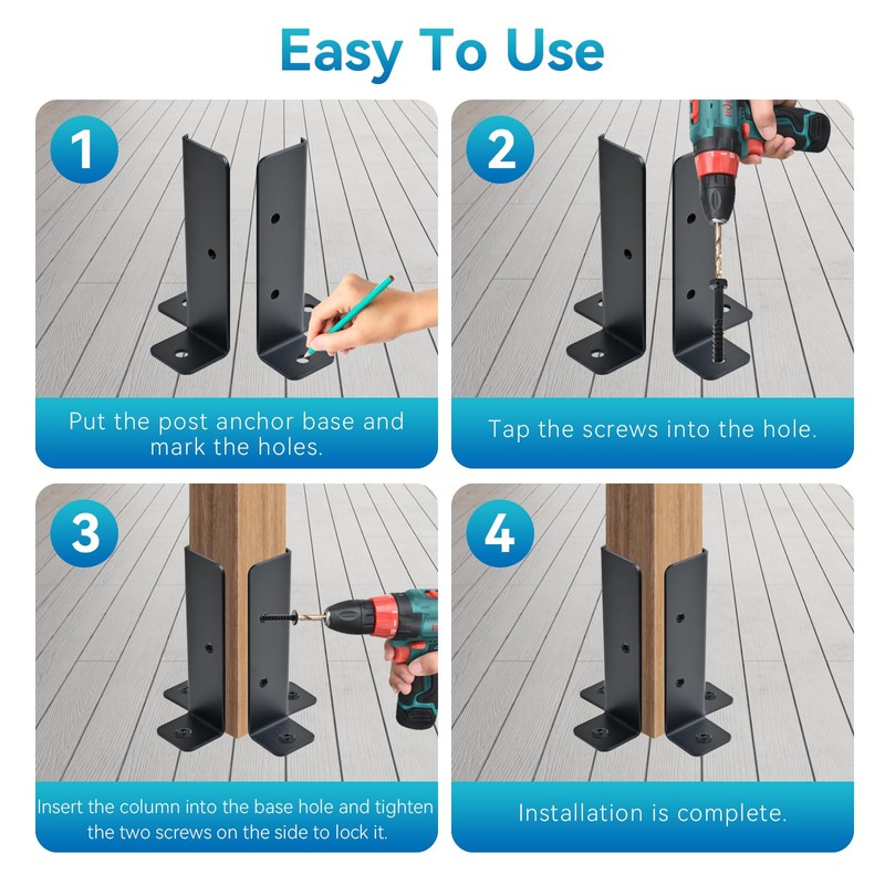 4 PCS Adjustable Deck Post Anchor Base Brackets Fit 1.5x1.5,2x2,2x4,4x4