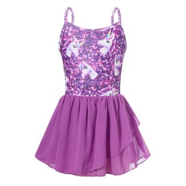 Taubow Dance Leotard for Girls Size 7-8 Size 8 Purple Unicorn Ballet Leotards with Skirt