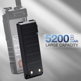 BAOFENG UV-25B 5200mAh Li-ion Rechargeable Battery, 7.4V Original High-Capacity Battery Support USB-C Direct Charging, Compatible with UV-25 Tactical Two Way Radio (Black)