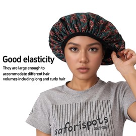 QFE Shower Cap for Women Terry Lined Reusable (Green Paisley)