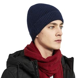 Pure 100% Cashmere Beanie for Men, Warm Soft Mens Cashmere Hat in a Gift Box Blue