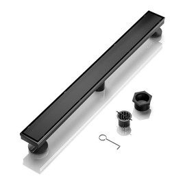 BARONAGE Linear Drain 32 Inch Black, Rectangular Shower Floor Drain with Accessories 2-in-1 Cover Tile Insert Removable AISI 304 Stainless Steel CUPC Certified Matte Black