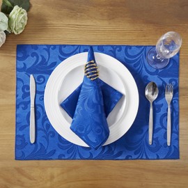 HommxJF 4 Pieces Scroll Damask Jacquard Royal Blue Placemats,13 x 19 inch Protect Surface Heat and Stain Resistant Dinner Mats