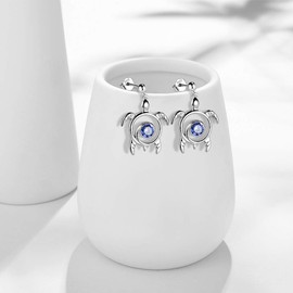 Aurora Tears Turtle Necklace, 925 Sterling Silver, Animal Pendant, Birthstone Jewellery, Gifts with Zirconia for Women DP0172, Earrings, December-Tanzanite