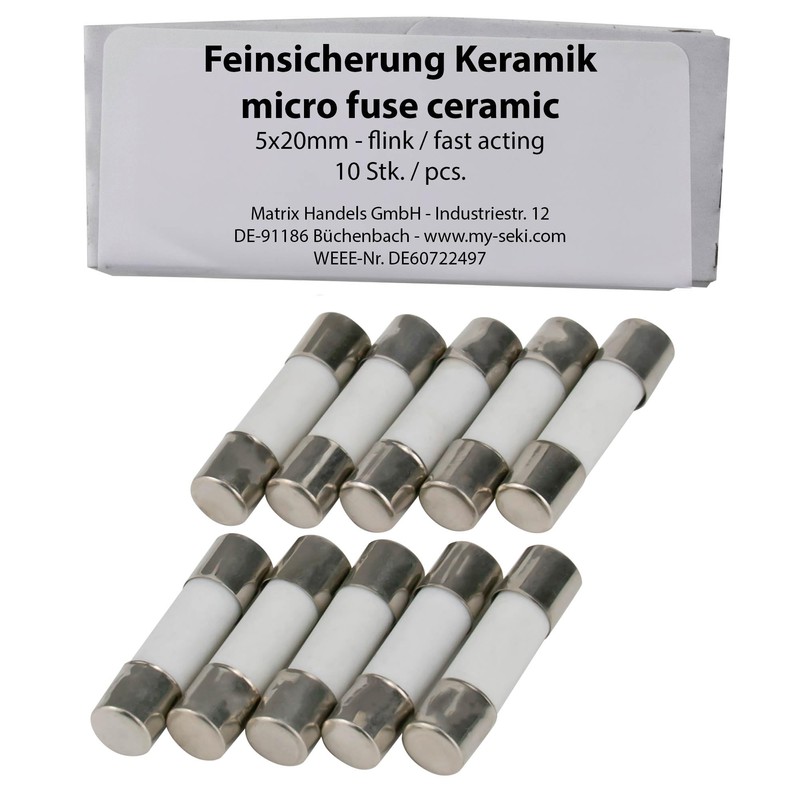 SeKi Ceramic Fuse 12 A, 5 x 20 mm, Quick,