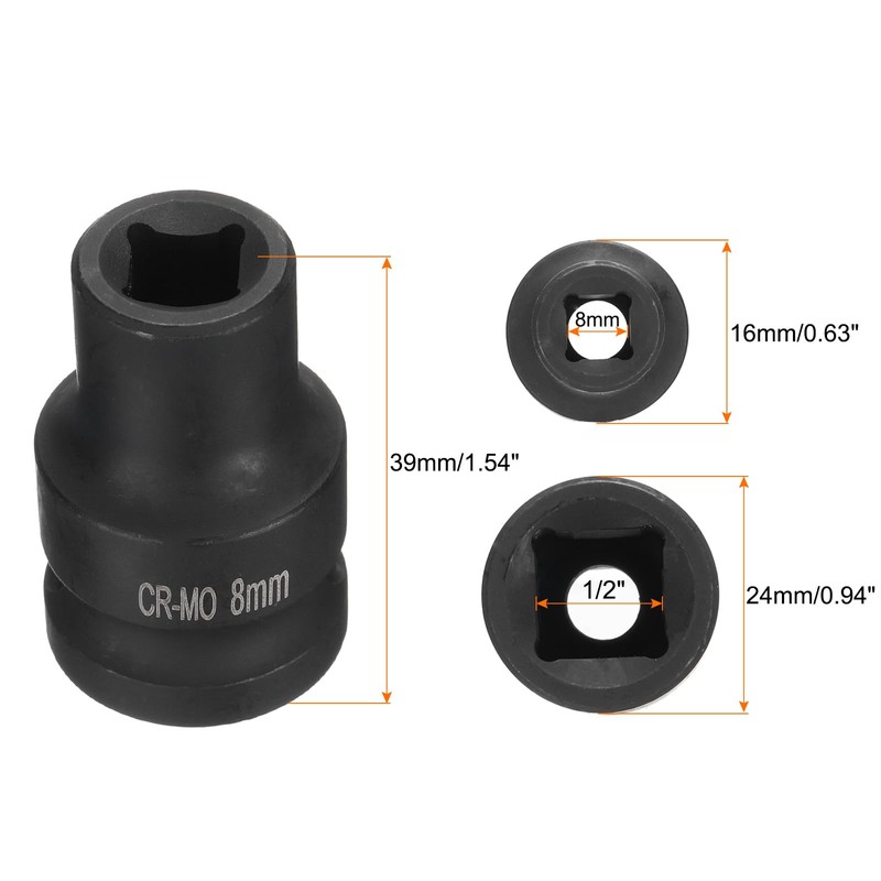 sourcing map 4 Point Square Socket 1/2" Drive 8mm Metric
